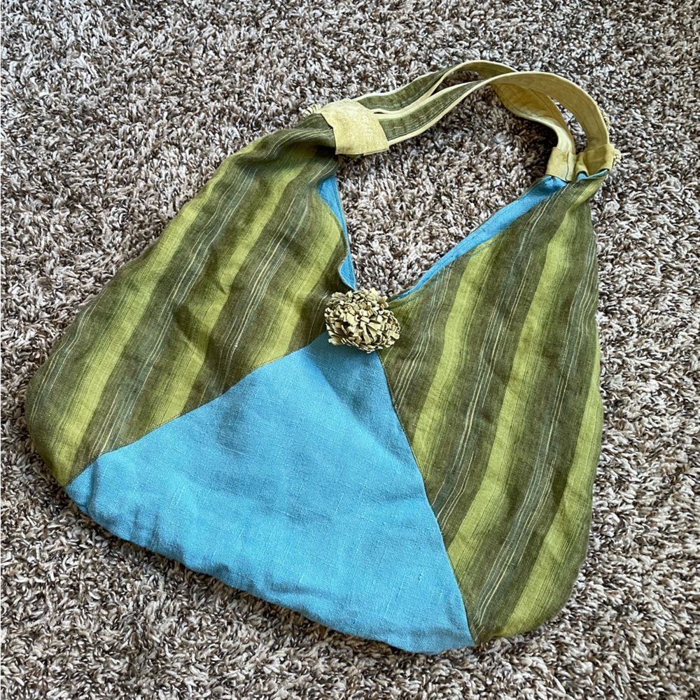 Handmade upcycled cotton and leather boho patchwork shoulder bag - Picture 2 of 13